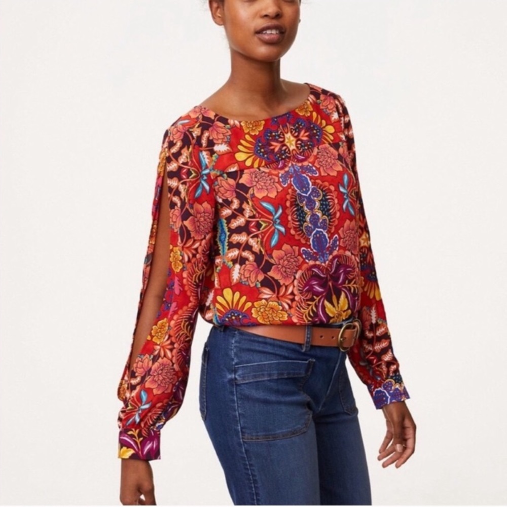 LOFT Fantasy Floral Split Sleeve Blouse NWT